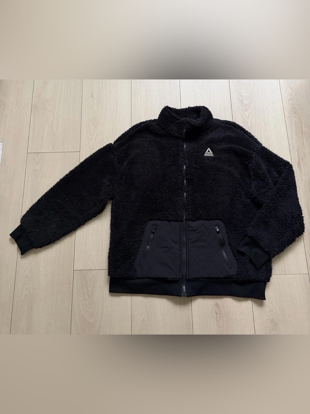 Reebok Black Sherpa Teddy Jacket with Quilted Pockets